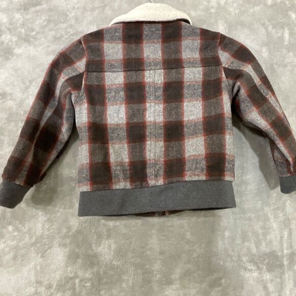 Janie & Jack Sherpa Plaid zip up Bomber Jacket Toddler Size 3/4 brown wool blend - Picture 3 of 14